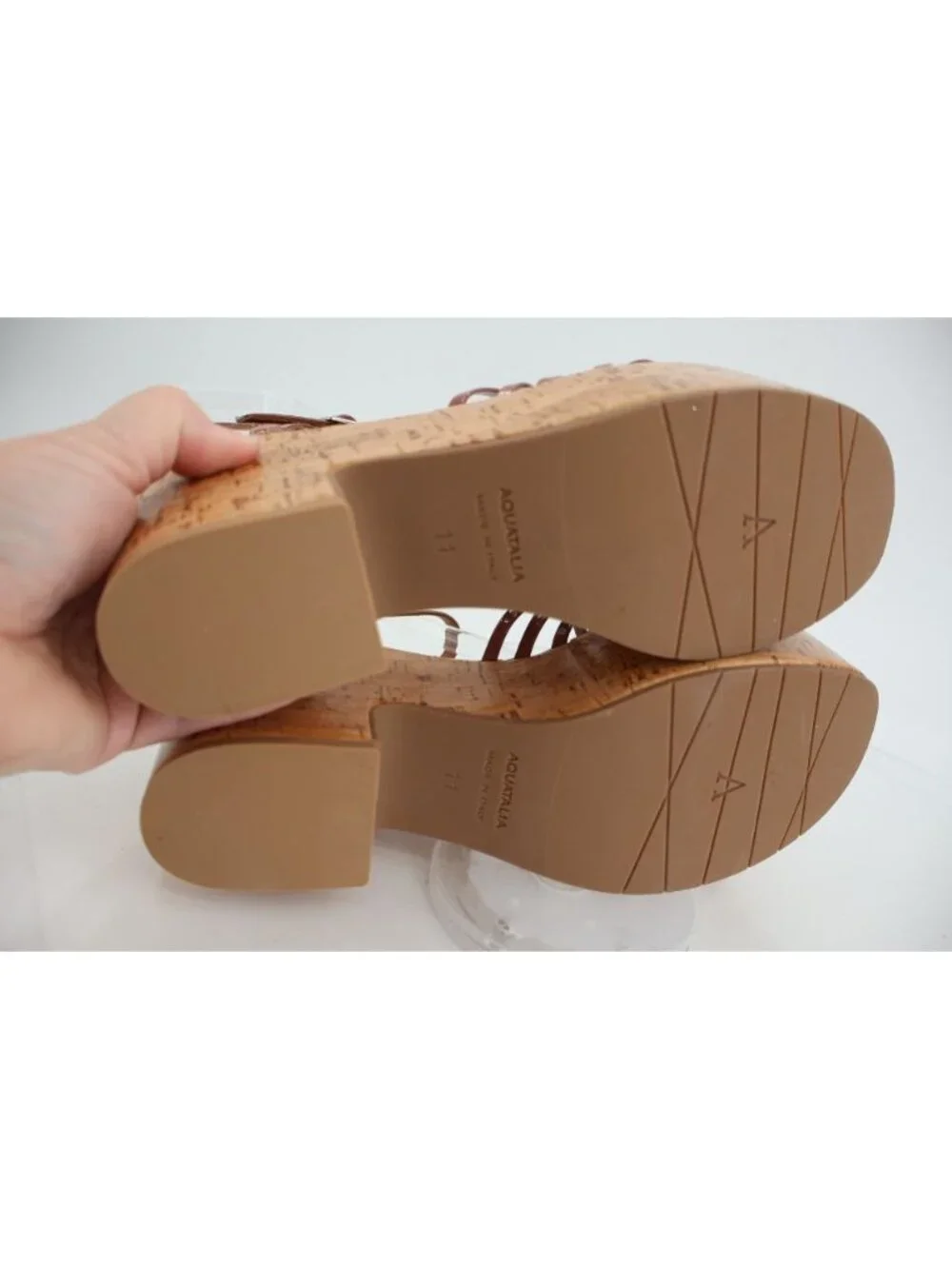 Aquatalia Elene Sandals Women's 11 Brown Leather Platform Cork Slingback Chunky
